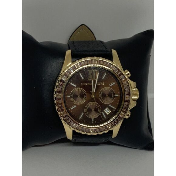 Michael Kors MK5873 Women's Black Leather Analog Dial Quartz Genuine Watch BP635 - Picture 1 of 11
